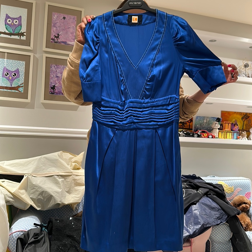 Boss orange blue dress in 100% silk